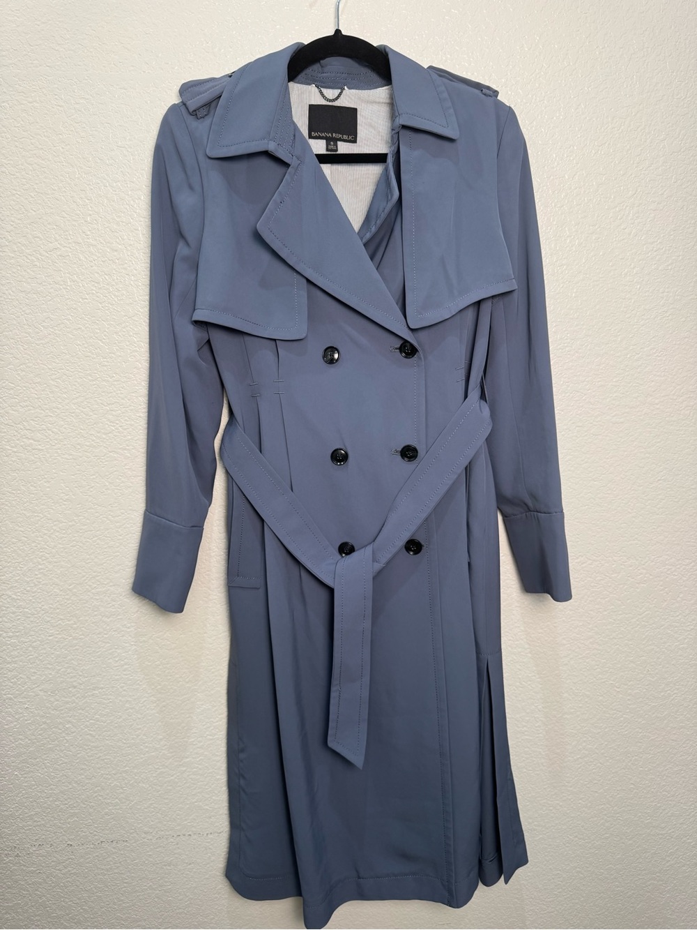 Banana Republic Women S Blue Trench Coat Belted Double Breasted Long Pockets
